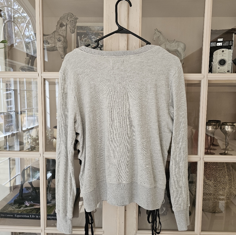 Pam & Gela Lace Up Sides Light Gray V-Neck Sweater - Picture 4 of 11